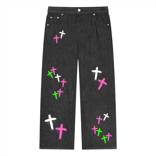 VEIL CROSS DENIM JEANS