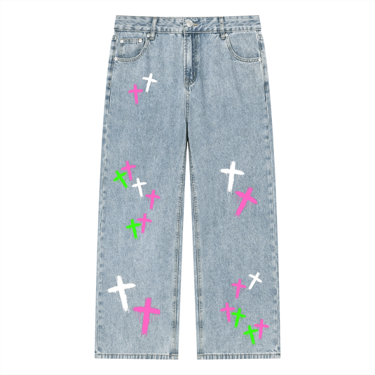 VEIL CROSS DENIM JEANS